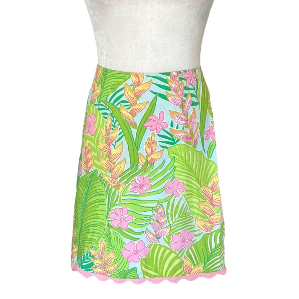 Lilly Pulitzer Vintage Cynthia Botanical Garden Pink Green Scallop Mini Skirt  8